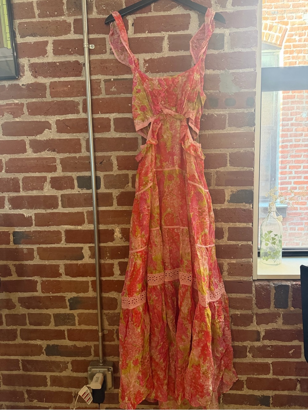 LoveShackFancy Women’s Pink Floral Maxi Dress with Ruffle Details